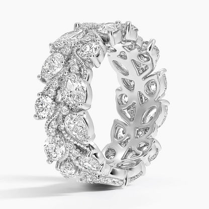 Marquise and Round Lab Grown Diamond 18k Yellow Gold Wedding Bands