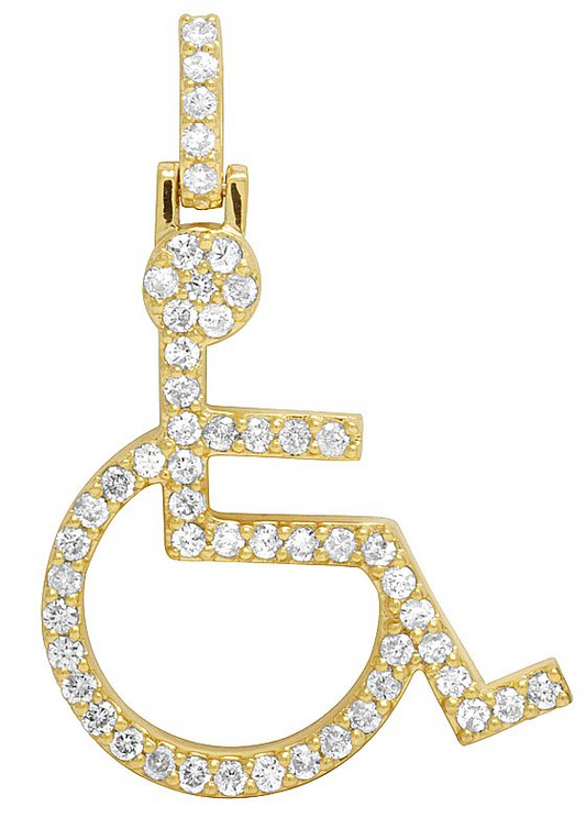 1.5 inch Lab Grown Diamond 10K Gold Wheelchair Symbol Pendant