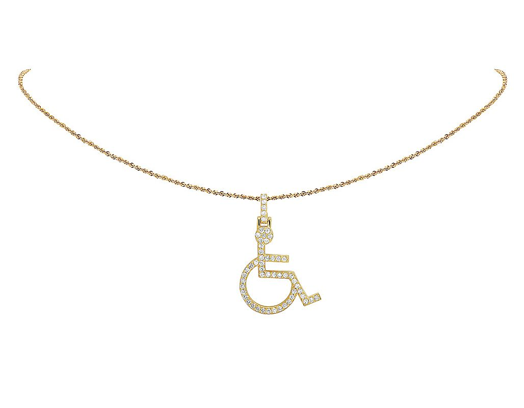 1.5 inch Lab Grown Diamond 10K Gold Wheelchair Symbol Pendant