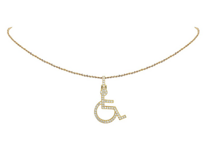 1.5 inch Lab Grown Diamond 10K Gold Wheelchair Symbol Pendant