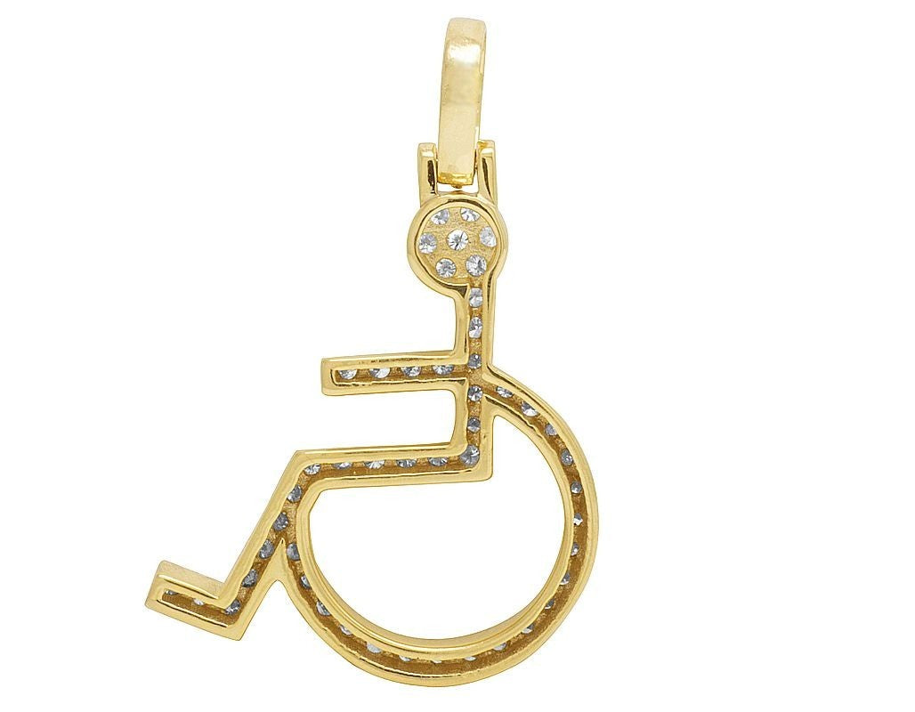 1.5 inch Lab Grown Diamond 10K Gold Wheelchair Symbol Pendant