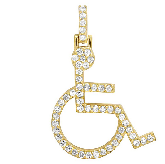 1.5 inch Lab Grown Diamond 10K Gold Wheelchair Symbol Pendant
