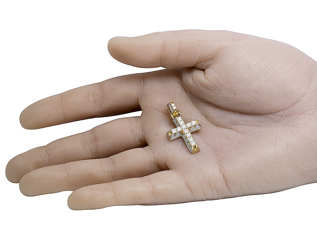 2 Inch Lab Grown Diamond Pyramid Prong Cross Pendant