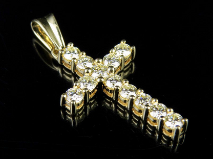 10k Solid Gold Lab Grown Diamond Solitaire Cross Pendant