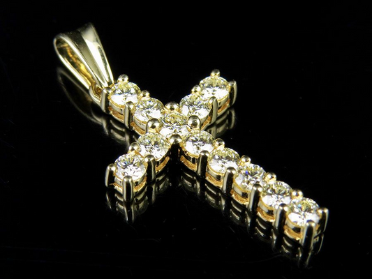 10k Solid Gold Lab Grown Diamond Solitaire Cross Pendant