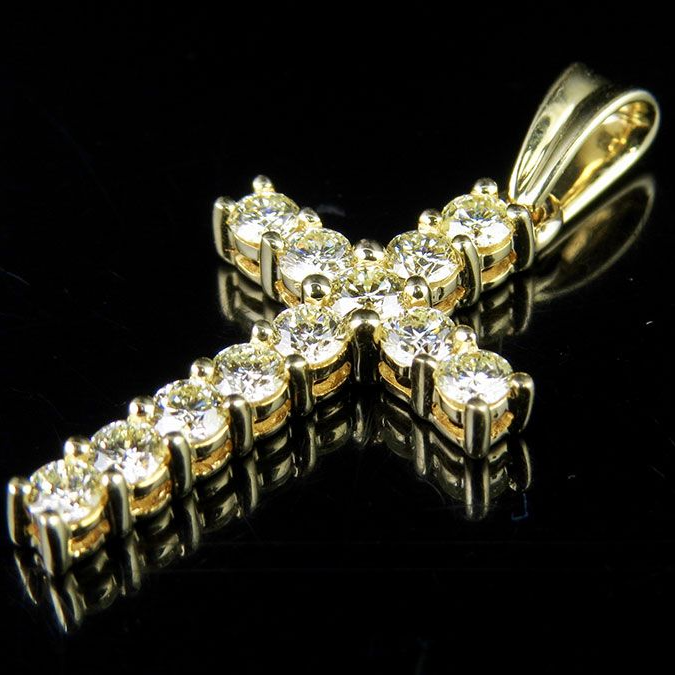 10k Solid Gold Lab Grown Diamond Solitaire Cross Pendant
