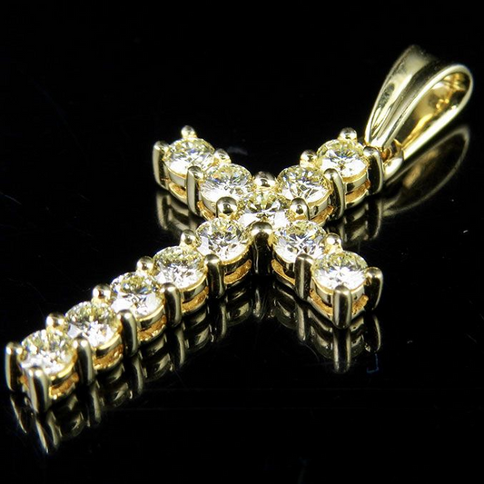 10k Solid Gold Lab Grown Diamond Solitaire Cross Pendant