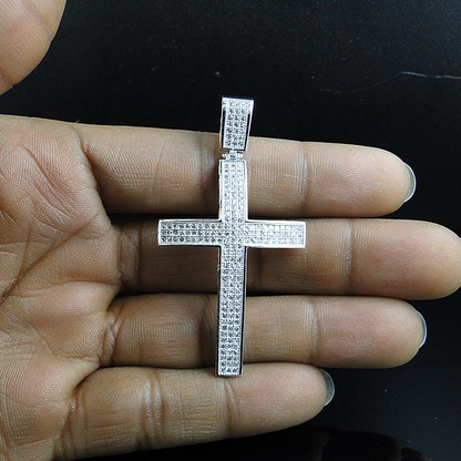 Fully Iced Out 10K Lab Grown Diamond Dome Cross Pendant