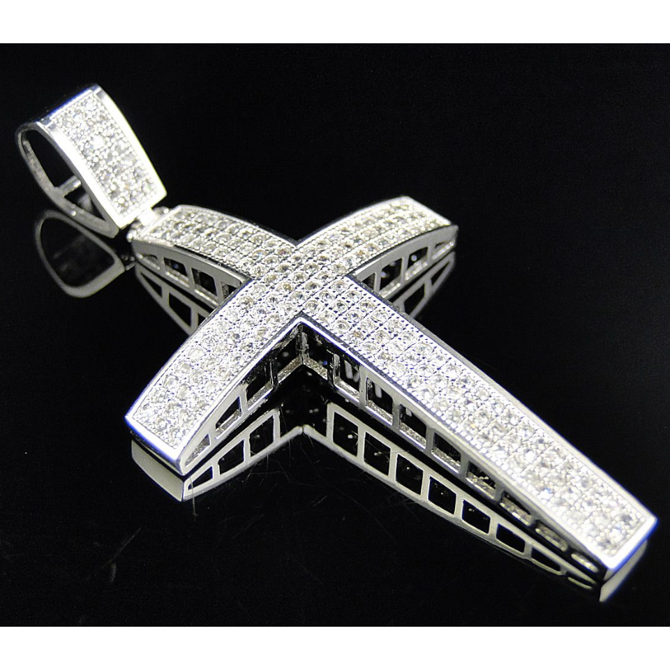 Fully Iced Out 10K Lab Grown Diamond Dome Cross Pendant
