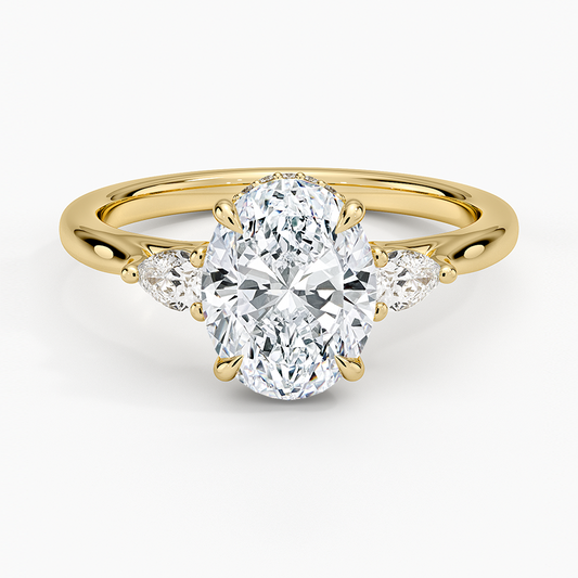 2Ct Oval lab Grown Diamond Gold Three Stone Ring