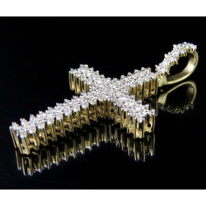 Lab Grown Diamond 10K 3 Row Cross Pendant