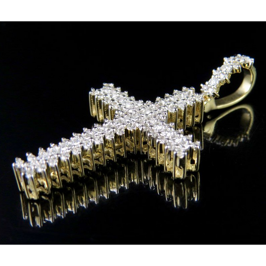 Lab Grown Diamond 10K 3 Row Cross Pendant