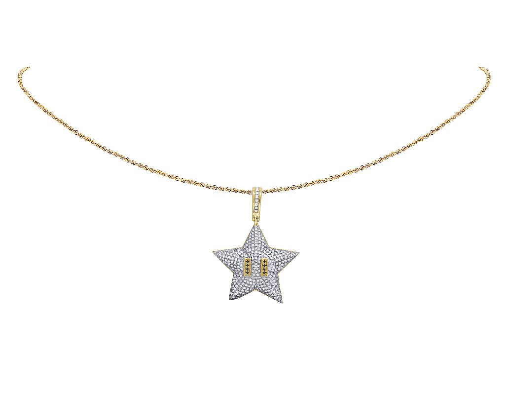 10K Gold Mario Star Bros Lab Grown Diamond Pendant