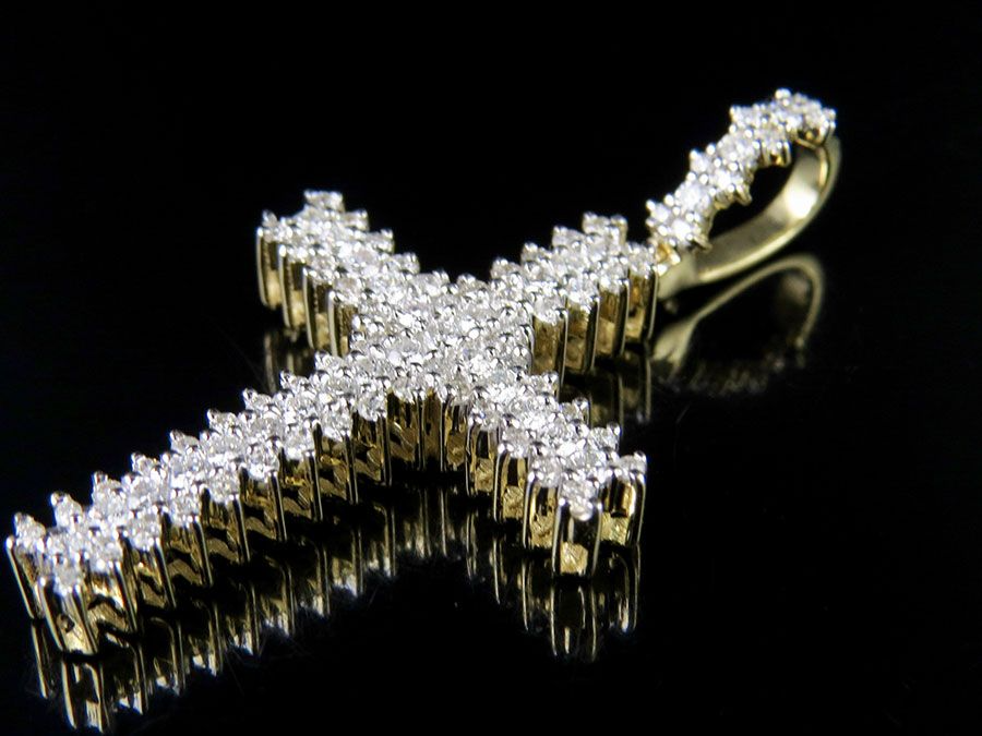 Lab Grown Diamond 10K 3 Row Cross Pendant
