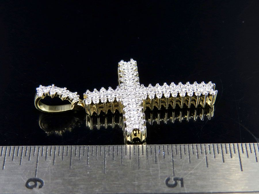 Lab Grown Diamond 10K 3 Row Cross Pendant