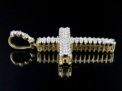 Lab Grown Diamond 10K 3 Row Cross Pendant