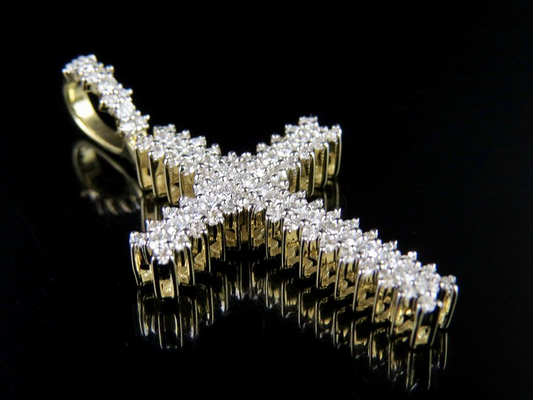 Lab Grown Diamond 10K 3 Row Cross Pendant