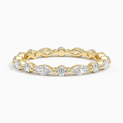 Round And Marquise Lab Grown Diamond Alternative 14k Gold Band