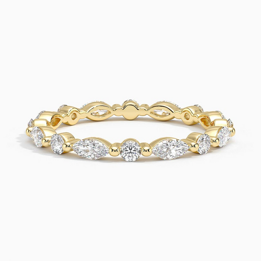 Round And Marquise Lab Grown Diamond Alternative 14k Gold Band
