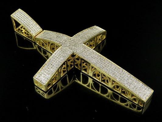 3 Inch Lab Grown Diamond 10K Dome Cross Pendant