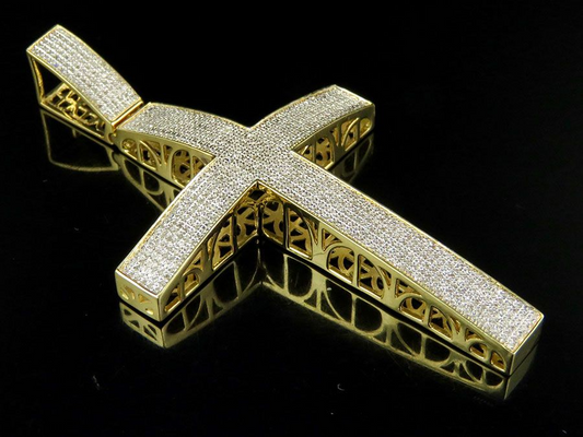 3 Inch Lab Grown Diamond 10K Dome Cross Pendant
