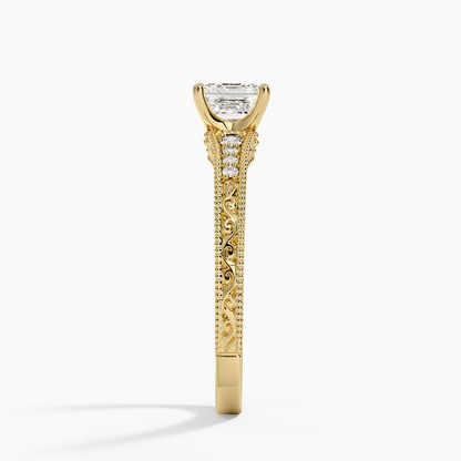 3/4CT Asscher Lab Grown Diamond Engraved Engagement Ring