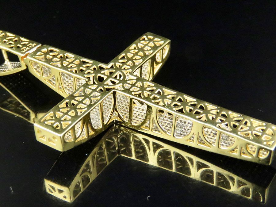 3 Inch Lab Grown Diamond 10K Dome Cross Pendant
