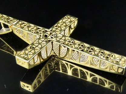 3 Inch Lab Grown Diamond 10K Dome Cross Pendant