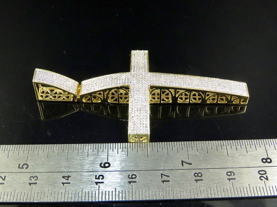 3 Inch Lab Grown Diamond 10K Dome Cross Pendant