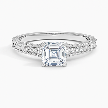 3/4CT Asscher Lab Grown Diamond Engraved Engagement Ring