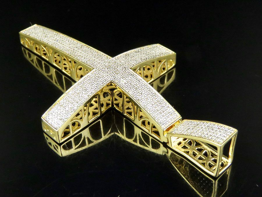 3 Inch Lab Grown Diamond 10K Dome Cross Pendant