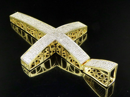 3 Inch Lab Grown Diamond 10K Dome Cross Pendant