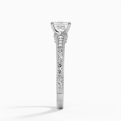 3/4CT Asscher Lab Grown Diamond Engraved Engagement Ring