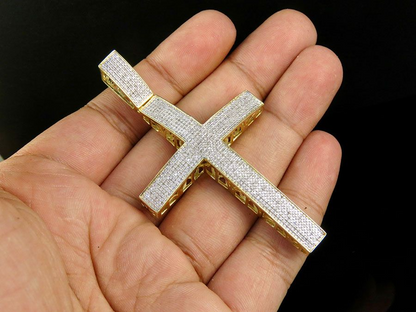 3 Inch Lab Grown Diamond 10K Dome Cross Pendant