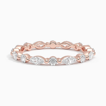 Round And Marquise Lab Grown Diamond Alternative 14k Gold Band