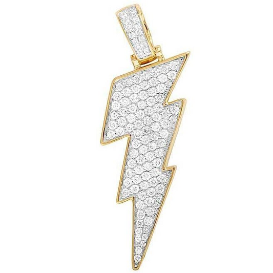 1.5" Lab Grown Diamond 10K Gold Lighting Bolt Emoji Pendant