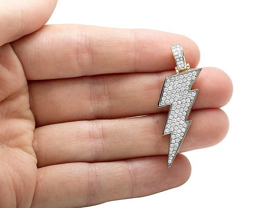 1.5" Lab Grown Diamond 10K Gold Lighting Bolt Emoji Pendant