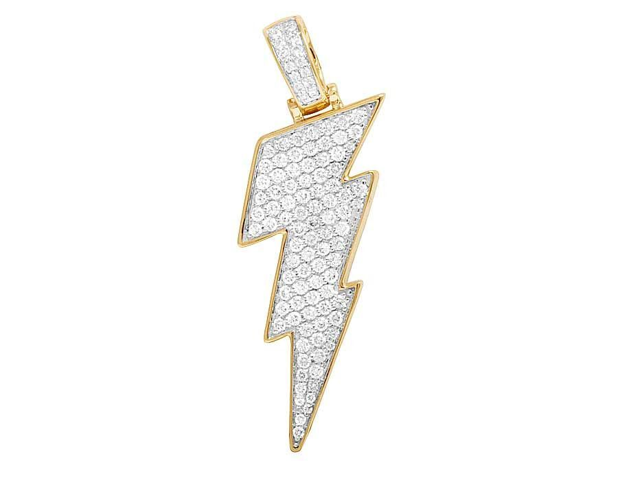 1.5" Lab Grown Diamond 10K Gold Lighting Bolt Emoji Pendant