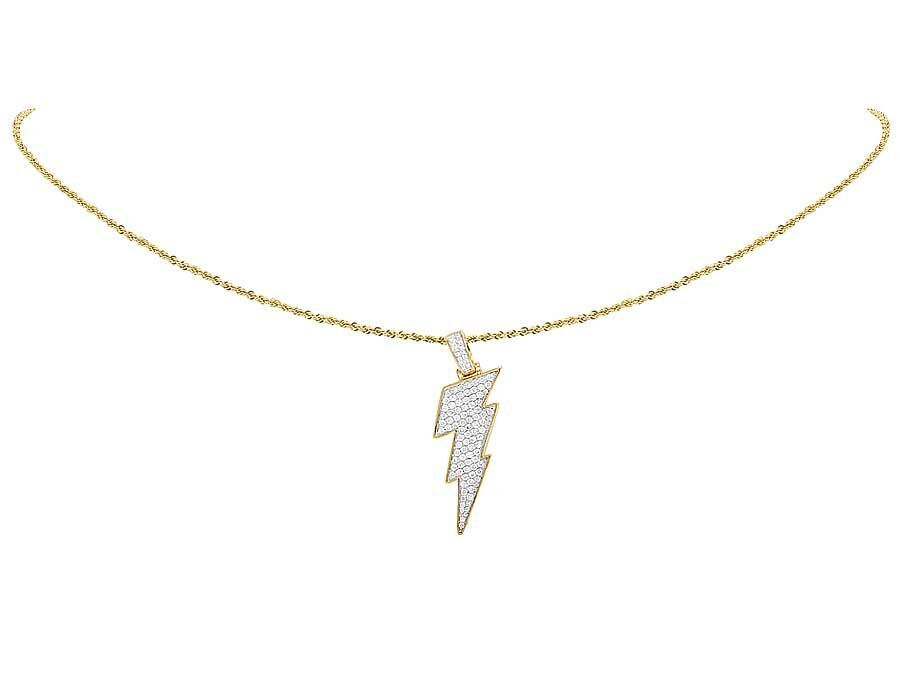 1.5" Lab Grown Diamond 10K Gold Lighting Bolt Emoji Pendant