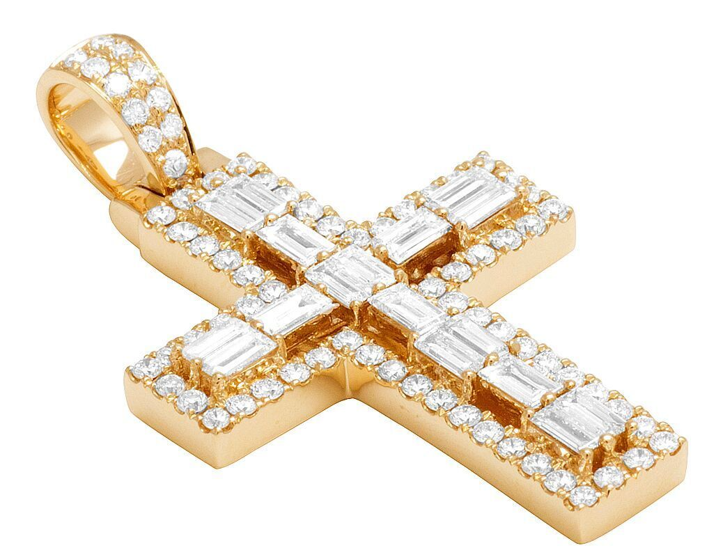 Lab Grown Diamond 14K Baguette Designer Cross Pendant