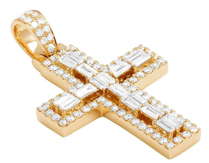 Lab Grown Diamond 14K Baguette Designer Cross Pendant