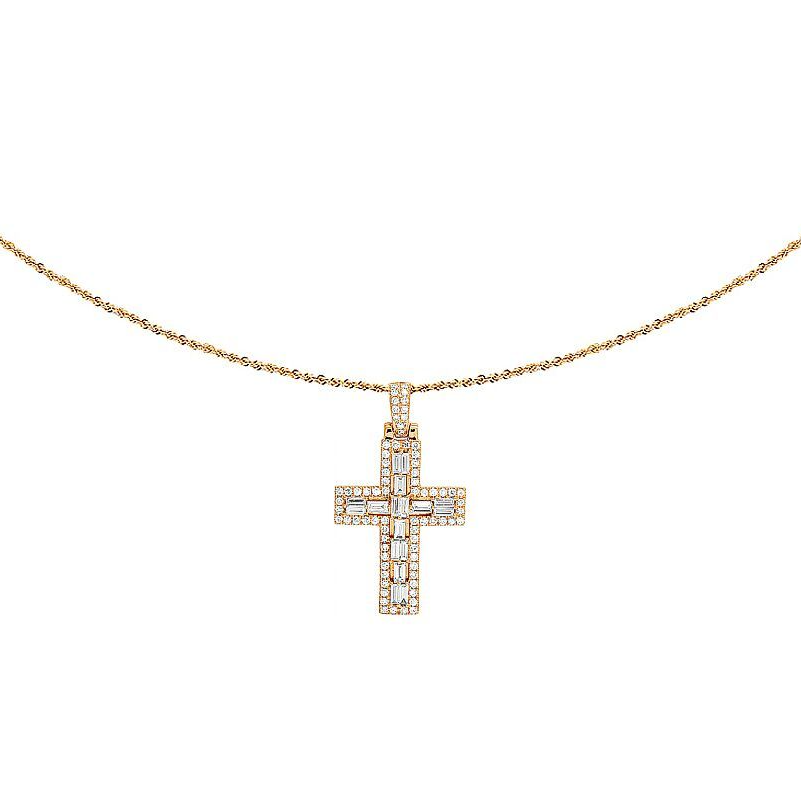 Lab Grown Diamond 14K Baguette Designer Cross Pendant