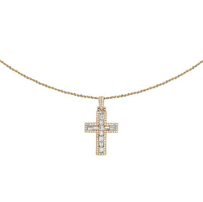 Lab Grown Diamond 14K Baguette Designer Cross Pendant