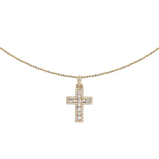 Lab Grown Diamond 14K Baguette Designer Cross Pendant