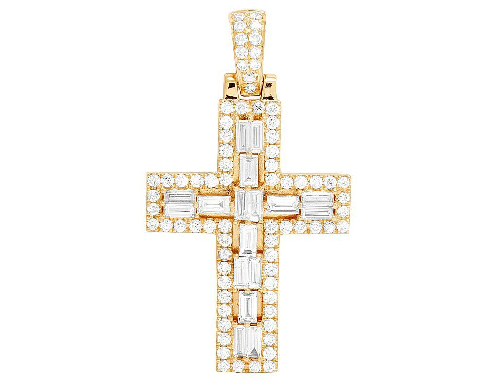 Lab Grown Diamond 14K Baguette Designer Cross Pendant