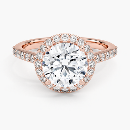 2CT Round Lab Grown Diamond Gold Halo Engagement Ring