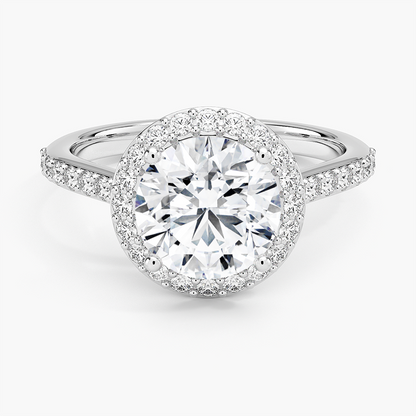 2CT Round Lab Grown Diamond Gold Halo Engagement Ring