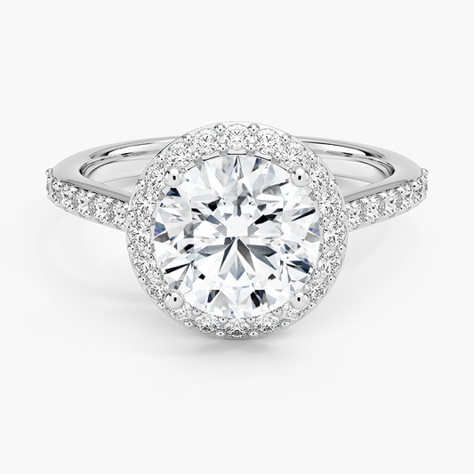 2CT Round Lab Grown Diamond Gold Halo Engagement Ring