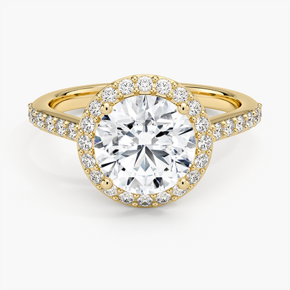 2CT Round Lab Grown Diamond Gold Halo Engagement Ring