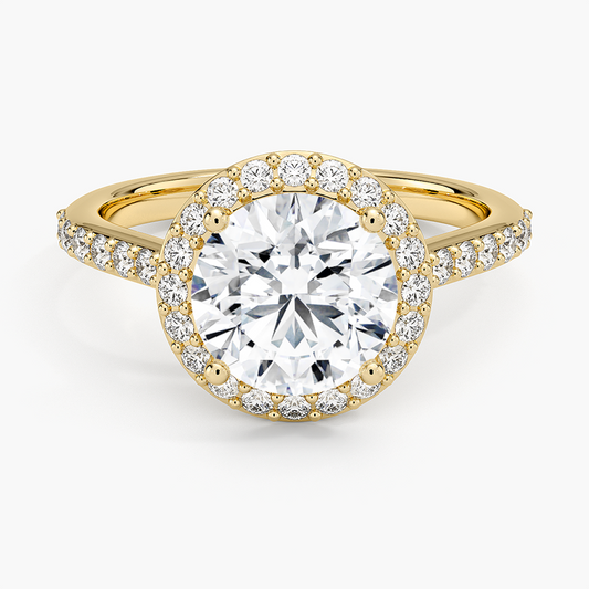 2CT Round Lab Grown Diamond Gold Halo Engagement Ring